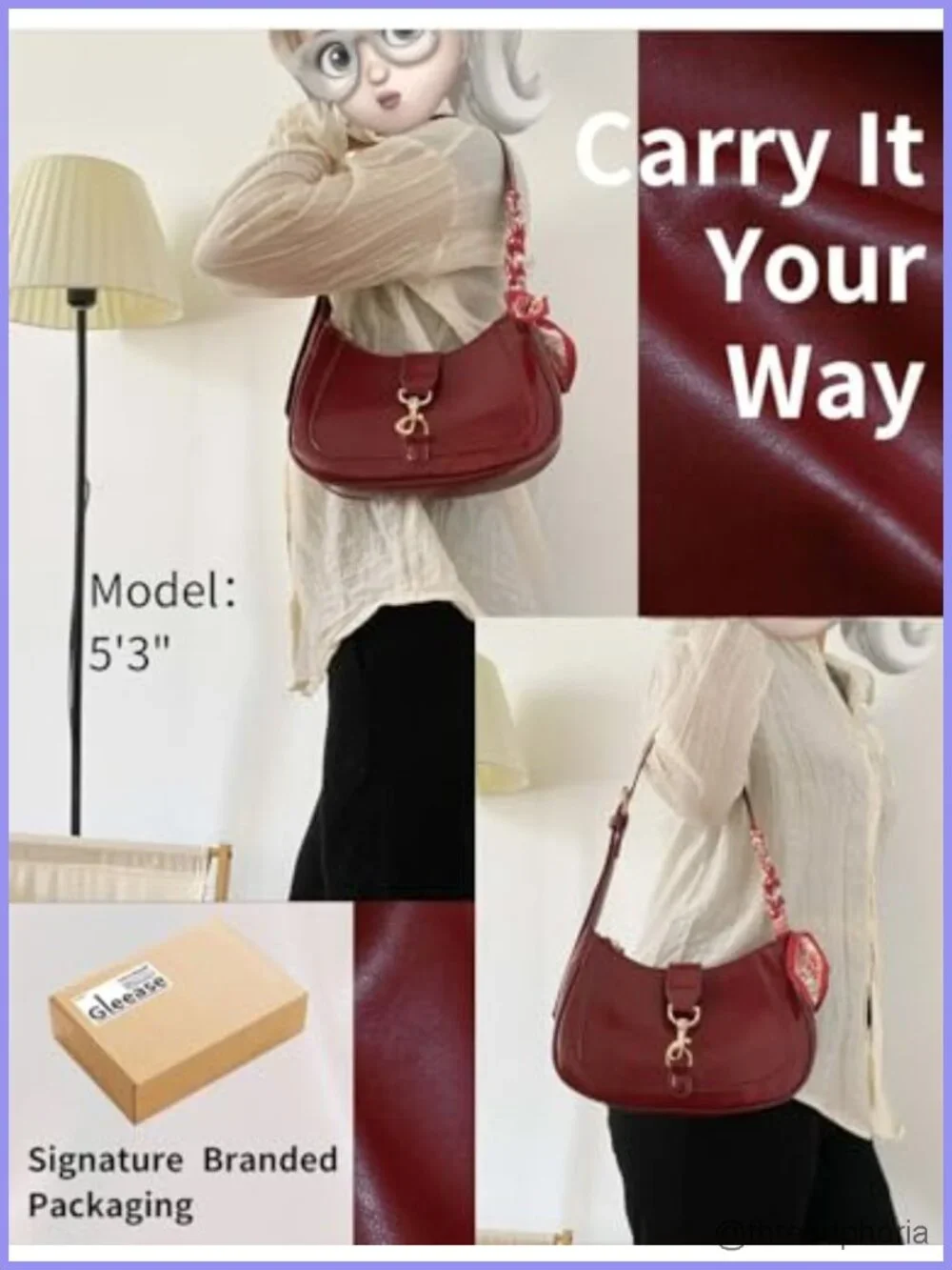 Small Hobo Leather Shoulder Bag for Women with Zipper Closure